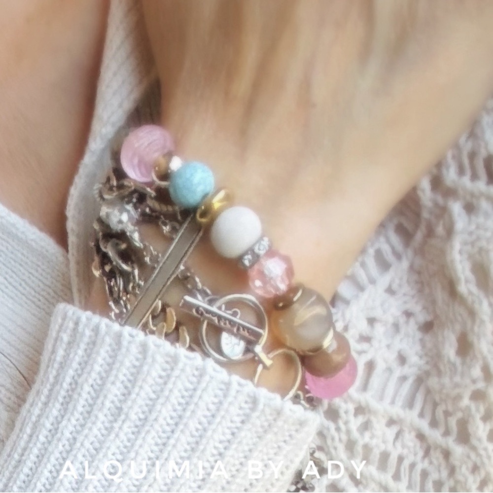 Alquimia Pastel GEMSTONES Beaded Bracelet with Gold Accents
